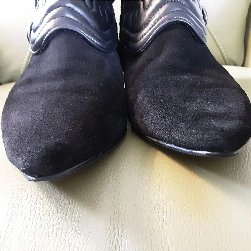 ZARA Women Black Suede Quilted Leather Ankle Boots Sz 8 (39)